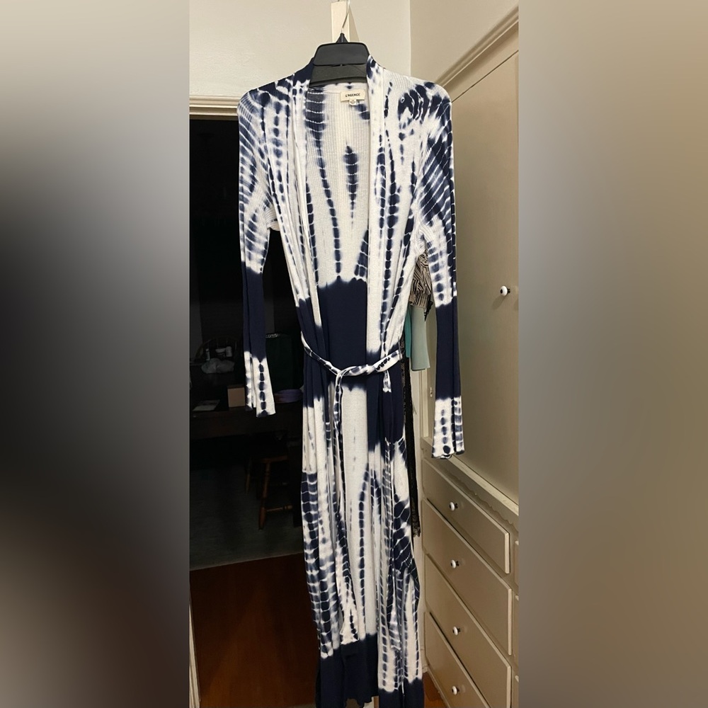 L'Agence Navy and White Tie-Dye Swim Cover-Up/Duster - Picture 2 of 5